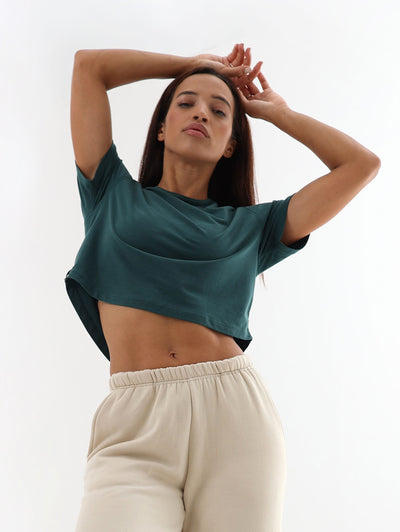 Oversize Crop Top- Forest Green