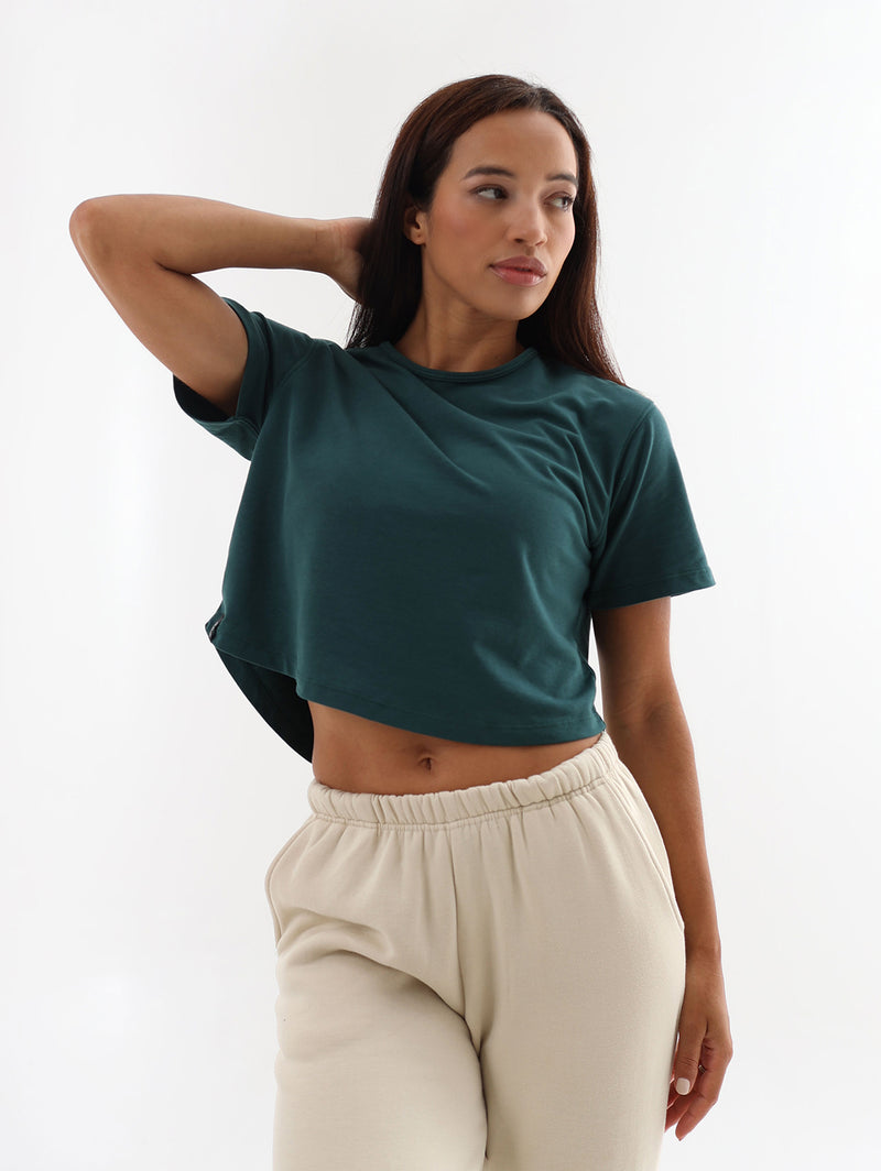 Oversize Crop Top- Forest Green